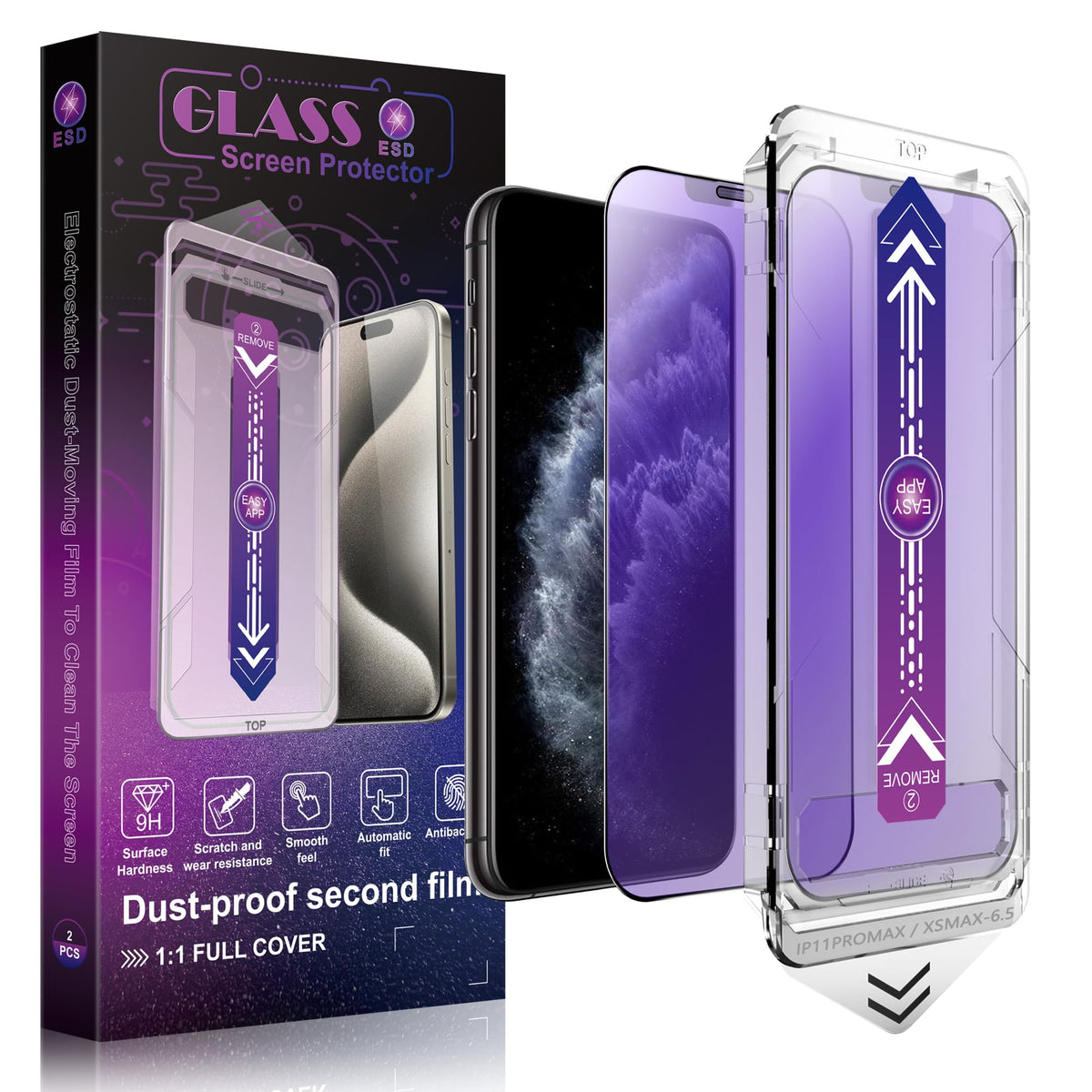 SHANG PIN JIA 2 Pack Screen Protector Tempered Glass for iPhone 15 Pro Max 6.7-Inch Auto Dust Removal, No Bubbles, High Definition Clear, Easy Installation