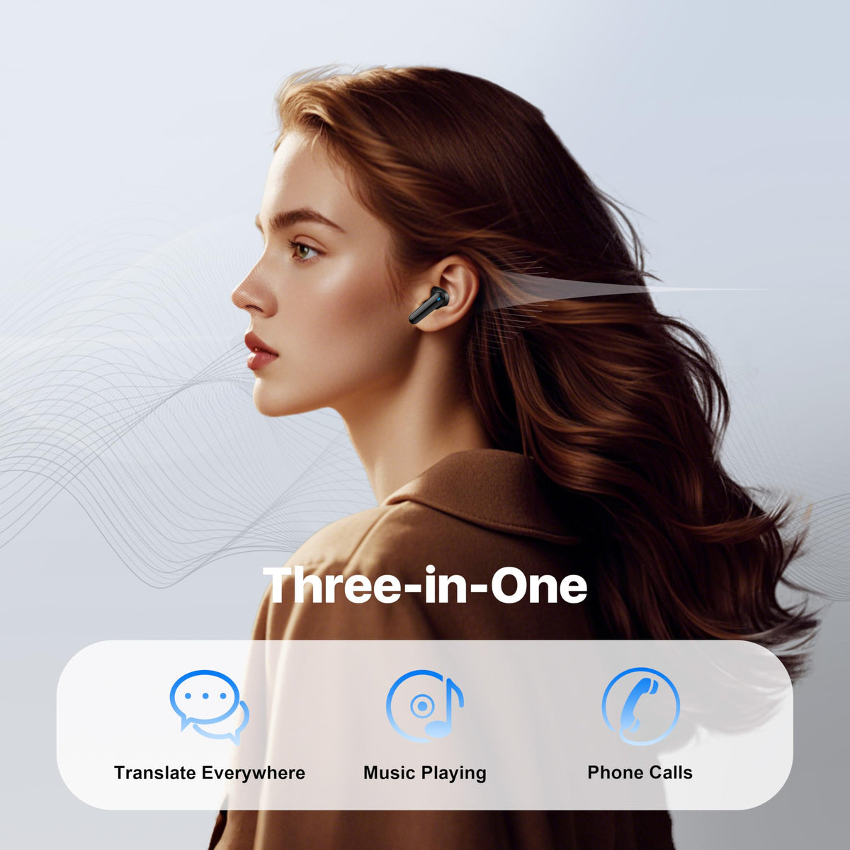 Merryking Active Noise Cancelling Wireless Earbuds with Real Time Translation, in Ear Bluetooth 5.4 Headphones Stereo Bass Ear Buds Translator via APP (Black)