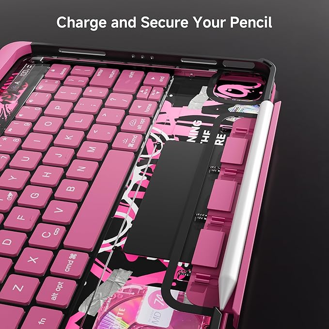 Keyboard Case for 12.9 inch iPad Pro 6/5/4/3rd Gen & 13 inch iPad Air (2025 M3, 2024 M2) Wireless Keyboard with Trackpad 7 Color Backlit, Transparent Protective Cover with Pencil Holder (Pink)