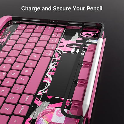 iPad Keyboard Case for iPad 10th Gen (2022) & 11th (A16, 2025), Magic Wireless Keyboard with Trackpad 7 Color Backlit, 360° Rotating Stand Transparent Protective Cover with Pencil Holder (Pink)