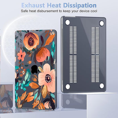 Case for MacBook Air 15 Inch 2025 2024 2023 Release M4 A3241 M3 A3114 M2 A2941, Hard Shell with Screen Protector & Keyboard Cover, Compatible with Touch ID, Florals Pattern
