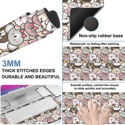 NITAHHHY Gaming Desk Pad Large Extra Length Panda and Koala Mouse Pad Keyboard Laptop Non-Slip Waterproof with Rubber Base Thick Stitched Edge Mouse Mat for Office Home 35.4 x 15.7 Inches