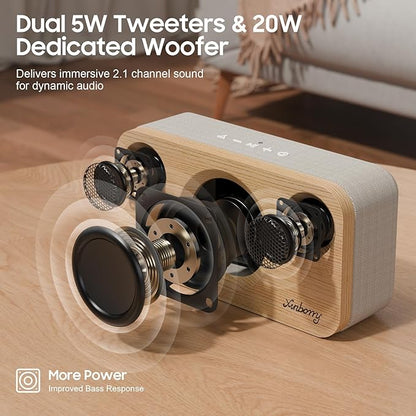 Portable Bluetooth Speaker with Deep Bass, 40W(Peak),Bluetooth 5.3,15-Hour Playtime, AUX, TF Card, 2 Way Stereo Sound Wood Home Audio for Indoor, Party, Outdoor, Camping
