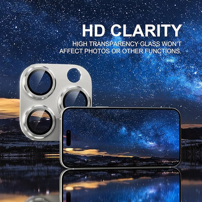 Choiche Compatible for iPhone 16 Pro/iPhone 16 Pro Max Camera Lens Protector, Bling Camera Cover with 9H Tempered Glass Lens Screen Protector Metal Ring Decoration Accessories(Silver)
