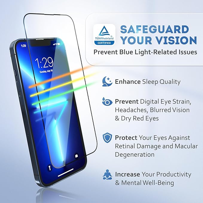 Deppa |2 Pack| Anti-Blue Light Screen Protector for iPhone 16e/14/13Pro/13 (6.1') | Scratch Resistant Tempered Glass | 3D Edge to Edge Coverage | Easy Installation Kit | Eye Safeguard TÜV Certified