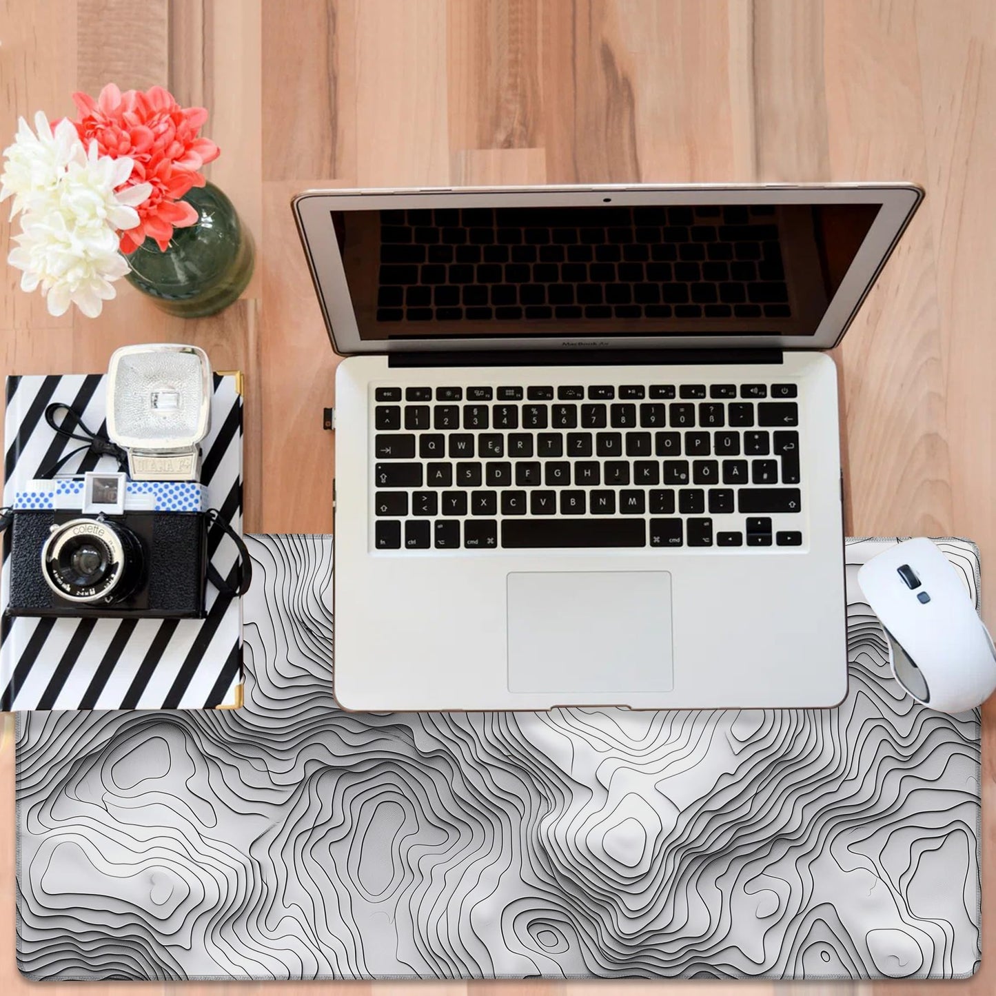 NITAHHHY Large Mouse Pad Wave Lines Gaming Desk Pad Computer Keyboard Non-Slip Waterproof Mouse Mat with Rubber Base and Stitched Edges Entertainment Office Writing Desk Mat 35.4 x 15.7 Inches