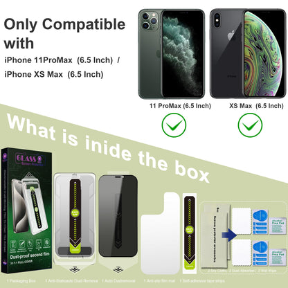 SY SHANGYAN 2 Pack Anti-Spy Privacy Screen Protector for iPhone 11 Pro Max/XS Max(6.5-Inch),9H Tempered Glass,Full Coverage,Anti-Fingerprint,Auto Dust Removal,Bubble-Free,Easy Installation