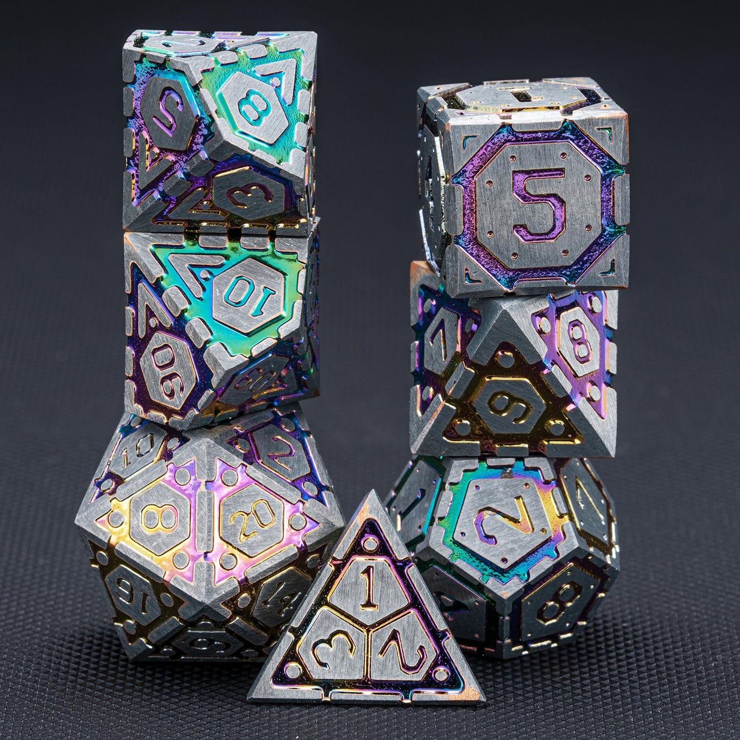 DND Metal Dice Set, Polyhedral Dice Set for RPG D&D Dice with Cracks Dungeons and Dragons Dice Set for RPG TTRPG D&D Die with Gift Case（Silver and Coloured Ink-1） for Ages 15 and Up