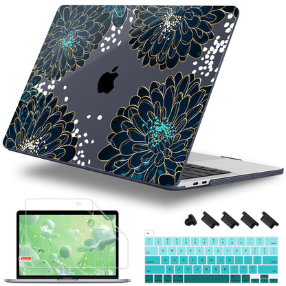 Lepeoac Case for MacBook Pro 13 inch Case M2 2022-2016 A2338 M1 A2251 A2289 A2159 A1989 A1708 A1706, Plastic Hard Shell + Keyboard Cover + Dust Plug, Luxury Floral