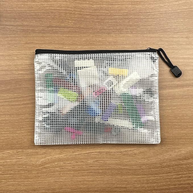 Oaimyy-24 Pcs Plastic Mesh Zipper Pouch Document Folders Bag Zip File Folders for School Office Supplies, Travel,Puzzles Games Organizing Storage-Black (MultiSize)