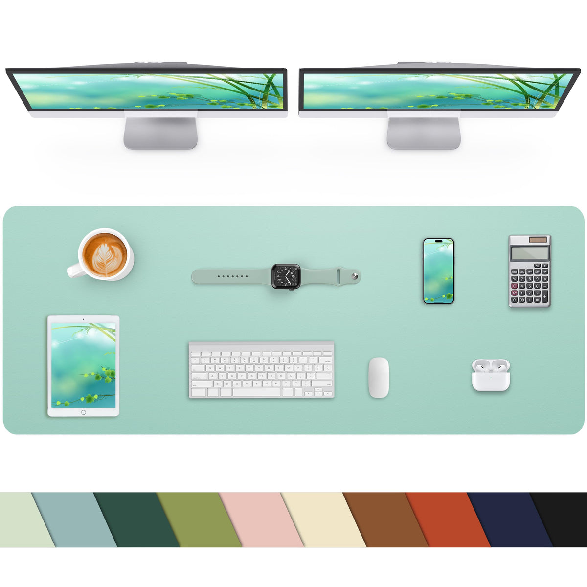 Leather Desk Pad Protector, Office Mat, Large Mouse Pad, Non-Slip Blotter, Laptop Pad, Waterproof Writing Pad for Office & Home (Grey Blue, 40" x 17")