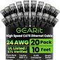 GearIT Cat 6 Ethernet Cable Pack - 20-Pack 10 ft Cat6 Ethernet Patch Cables | RJ45 Network Patch Cable, 10 Gbps Snagless Gold-Plated Connectors - Ethernet Cable Cat 6 for PC, TV, Router - Black