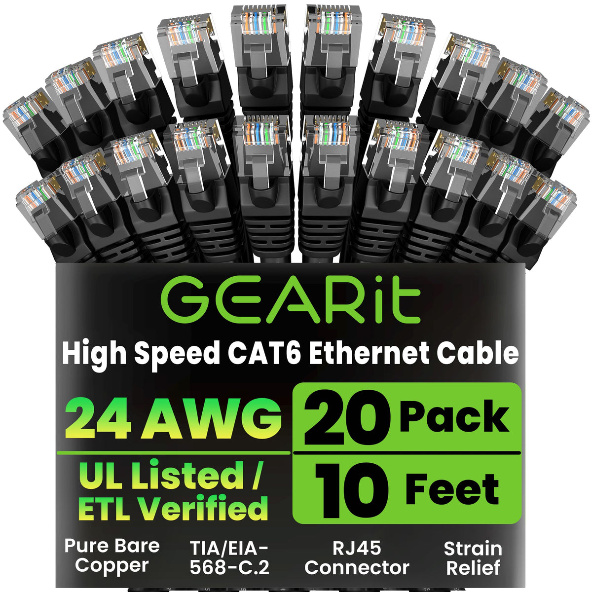 GEARit Cat6 Patch Cables Cat 6 Ethernet Cable 1 ft 20-Pack Purple