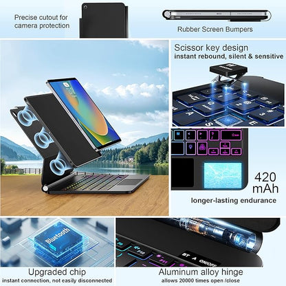 for iPad 9th Generation Case with Keyboard,Magic Style Keyboard Case for iPad 9th/8th/7th Gen 10.2 inch - Floating Cantilever Magnetic Stand Multi-Touch Trackpad (Black)
