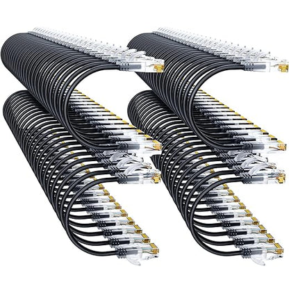 Cat6a Patch Cables 1ft (96 Pack) Slim, Cat6 Ethernet Patch Cable Pure Copper, Flexible Cat 6 Patch Cable 550MHZ 10G, Space-Saving Cat 6A Network Cables for Patch Panel Black