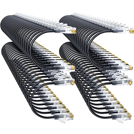10Gsupxsel Cat6a Patch Cables 1ft (96 Pack) Slim, Cat6 Ethernet Patch Cable Pure Copper, Flexible Cat 6 Patch Cable 550MHZ 10G, Space-Saving Cat 6A Network Cables for Patch Panel Black