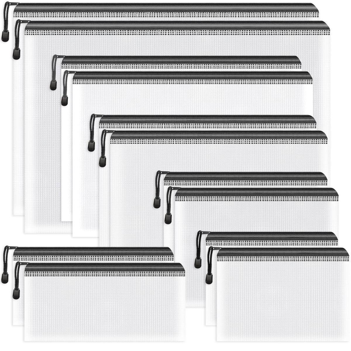 Umriox 12 Pack B4 Black Mesh Zipper Bags, File Organizer Pouch for Storage