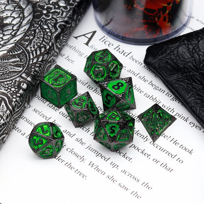 Haxtec Metal DND Dice Set, 7 Pcs Dragon Pattern Polyhedral Dice for RPG