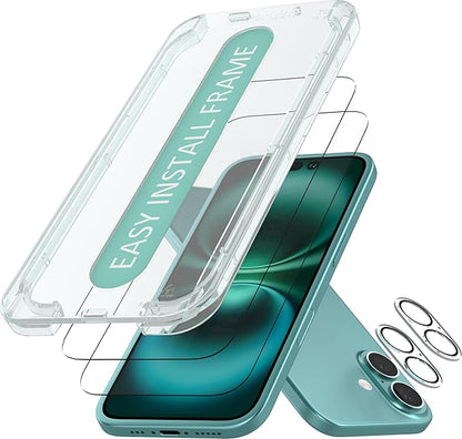 Smartish® iPhone 16 Screen Protector + Camera Lens Covers - Tuff Sheet - 2-Pack Tempered Glass 9H Easy Install Frame Case-Friendly - Dynamic Island for Apple iPhone 16 - Clear 2-Pack