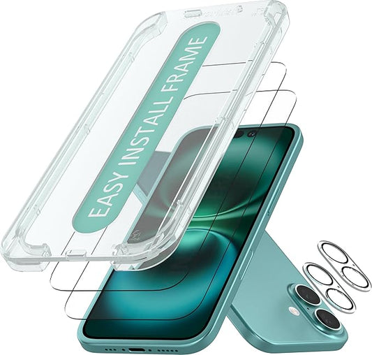 Smartish® iPhone 16 Plus Screen Protector - 2-Pack Tempered Glass Screen Protectors + Camera Lens Covers - Tuff Sheet - 9H Easy Install Frame [Scratch Resistant] Case-Friendly for Apple iPhone 16 Plus