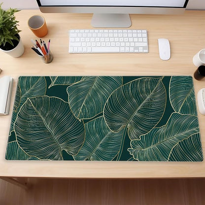 Green Desk Mat Monstera Palm Leaf Mouse Pad Large Gaming Mouse Pad XL Full Desk Mousepad Extended Keyboard Mat Big Long Mouse Mat Computer Laptop Desktop Mat Pad Desk Decor 31.5''X15.7''