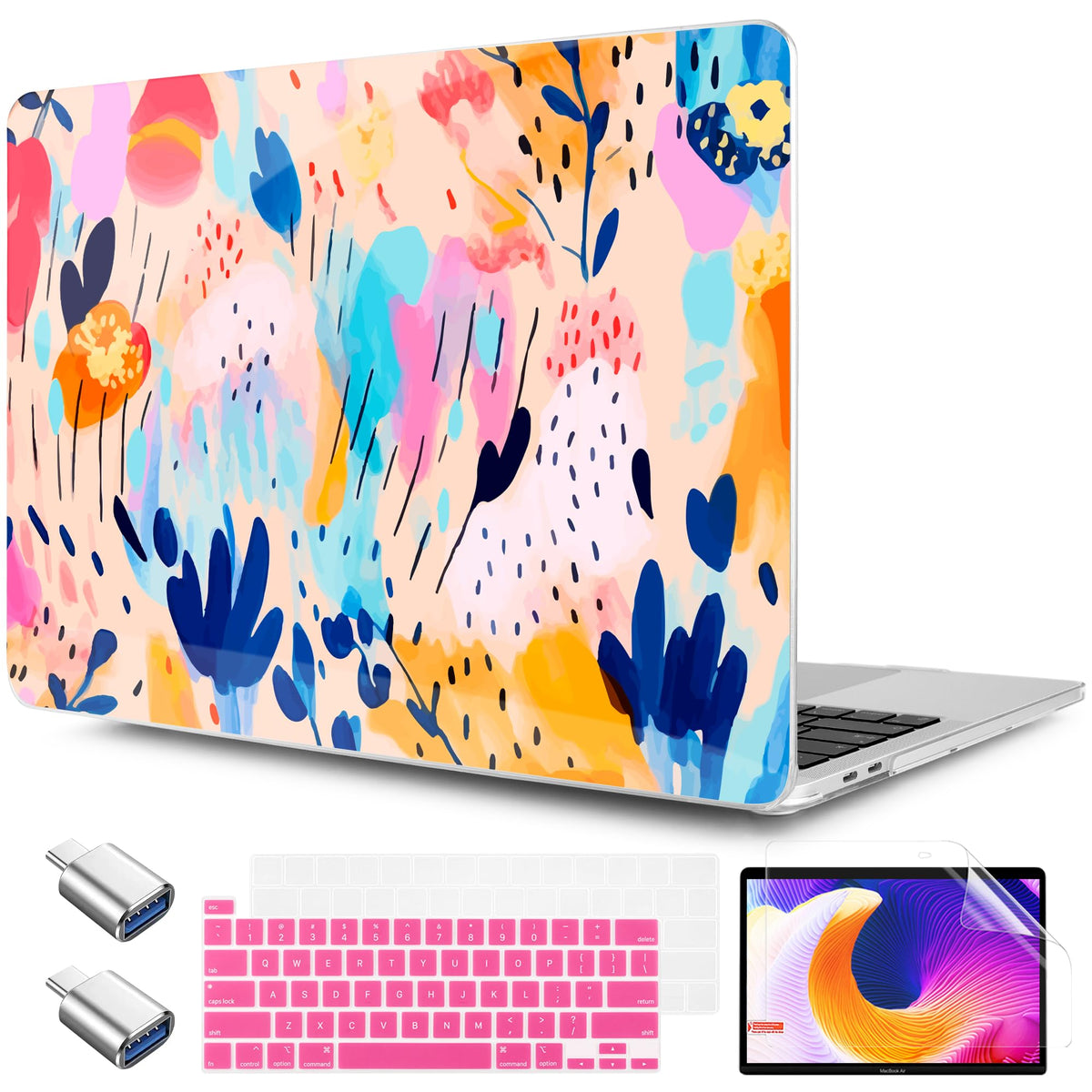 TWOLSKOO Compatible with MacBook Pro 13 inch Case 2023-2016 A2338 M2/M1 A2251 A2289 A2159 A1989 A1706, Plastic Hard Shell Cover & Keyboard Skin & Screen Protector, Colorful Hydrangea