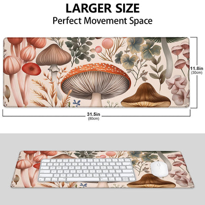 Mounidso Botanical Mushroom Large Mouse Pad, Gaming Mouse Pad, Keyboard Mat, Non-Slip Rubber Base, Office Accessories, Desk Mat, MousePads for School, Work, Home Decor Gifts 31.5" x 11.8"