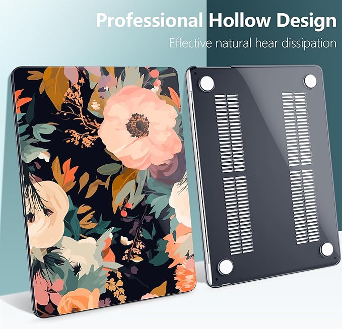 TWOLSKOO Compatible with M4 MacBook Air 13.6 inch Case 2025-2022 Release M4 A3240 M3 A3113 M2 A2681, Plastic Hard Shell & Keyboard Cover & Type C Adapter & Screen Protector, Bright Abstract Flowers