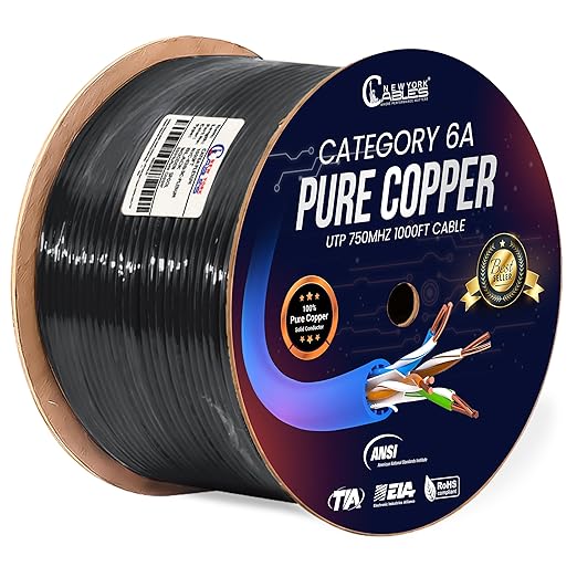 NewYork Cables Cat6a Plenum Cable 1000ft - Certified 100% Solid Pure Copper CAT6 A Ethernet Cable – 23 AWG, 750 MHz, PoE++ - Unshielded Twisted Pair - Cat 6a 10 GB High Speed for Networking & Gaming