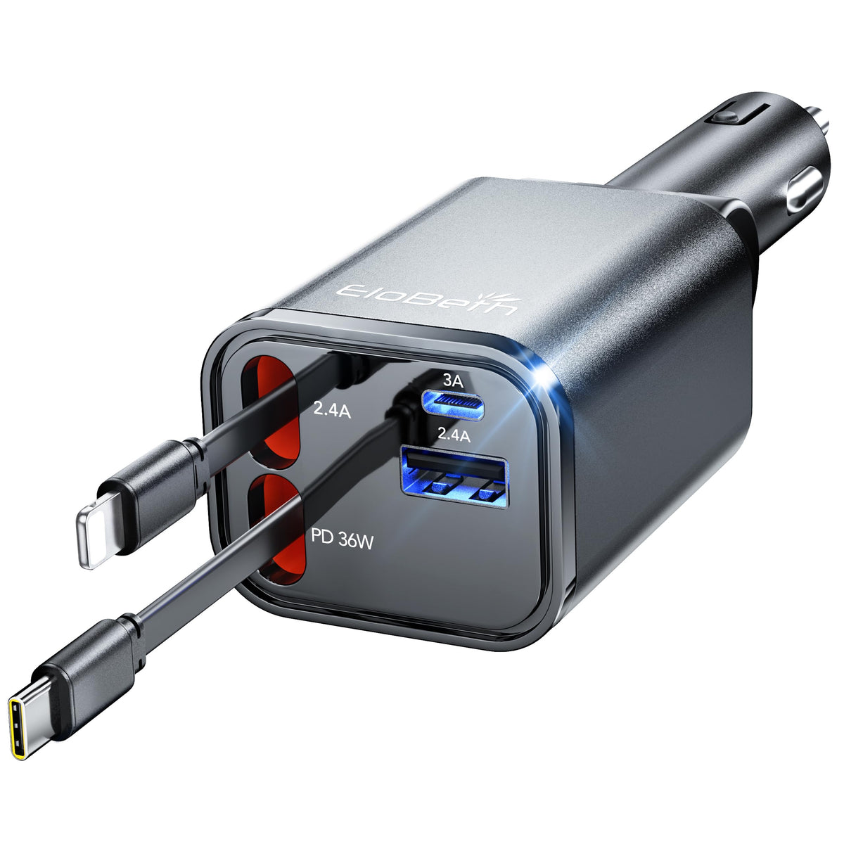 Retractable Car Charger for iPhone 18 Pro,75W Car Charger USB C Fast Charge