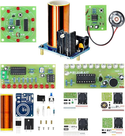 Soldering Practice Kit 5 DIY Electronics Projects Soldering Kit DIY Tesla Coil Simple Welding Skills Plug-in Circuit Kit Learn Soldering Kit for Beginners (5-Kits-TSL)