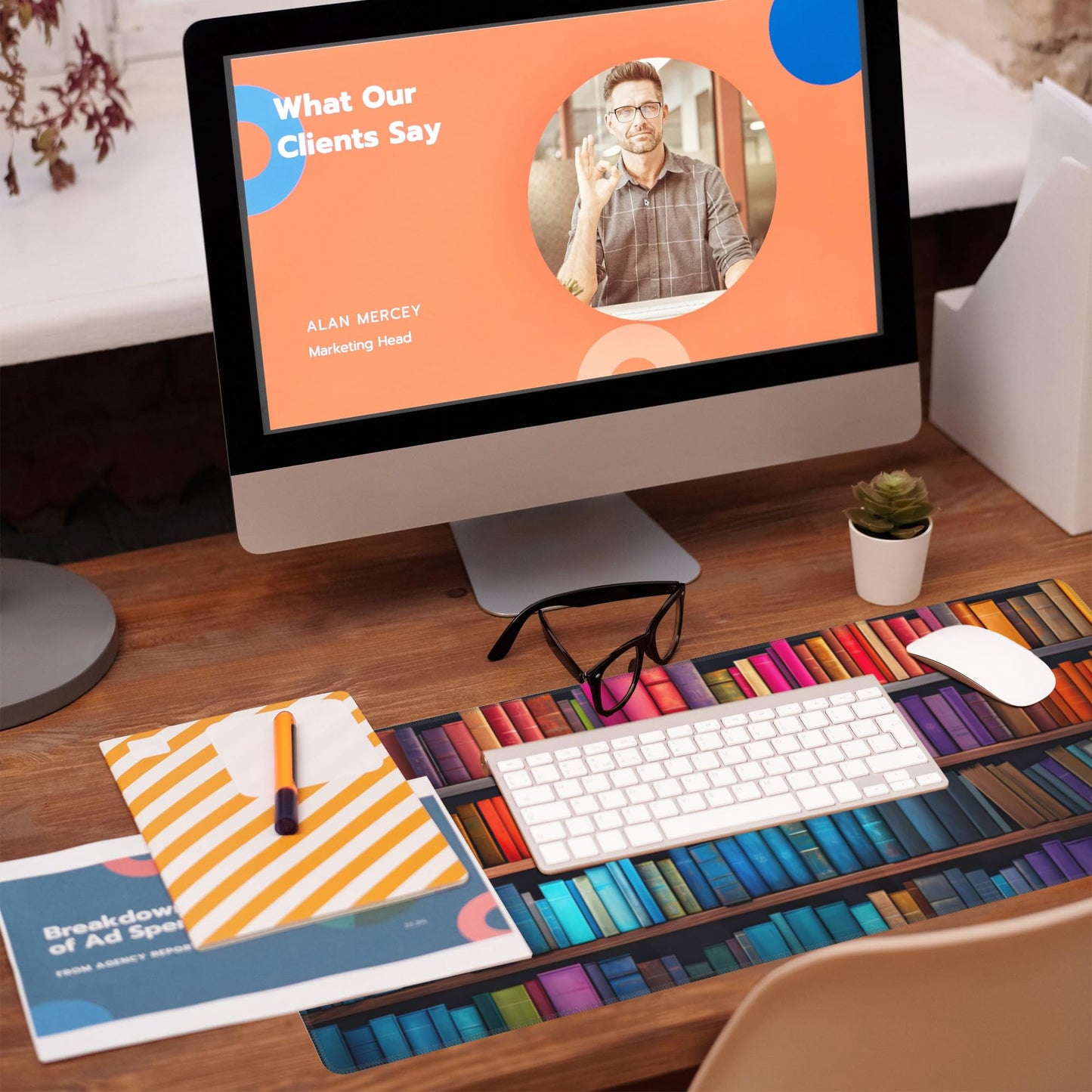 Eflxamz Large Gaming Mouse Pad for Desk,Bookshelves Full of Books Desk Mat,Colorful Books Desk Pad,Extended Big Computer Keyboard Mouse Pad with Non-Slip Base and Stitched Edge,31.5"x11.8"
