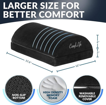 ComfiLife Foot Rest for Under Desk at Work – Adjustable Height Memory Foam Foot Stool for Under Desk, Office Chair & Gaming Chair – Ergonomic Footrest for Back & Hip Pain Relief (Black)