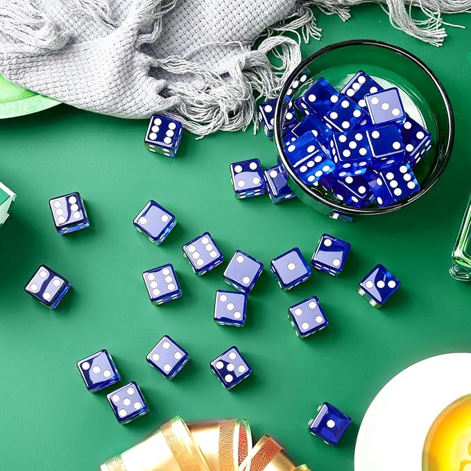 36 Piece 19 mm Casino Style Craps Dice Sets Acrylic and Translucent D6 Dice, Square W/Rounded Edge for Casino, Craps, Table Games and Board Games (Blue)
