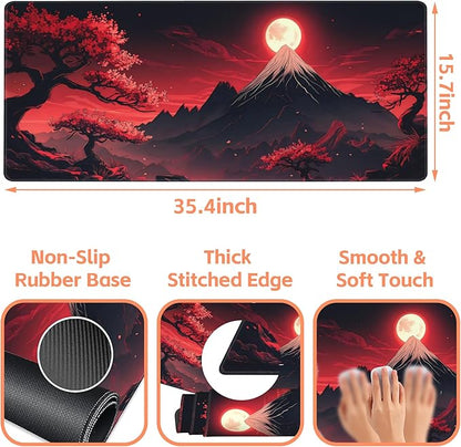 Mouse Pad Large Japanese Landscap Non-Slip Game Desk Mat with Stitched Edge Laptop Keyboard Desk Pad for Work Home Gaming (35.4 x 15.7 Inches)