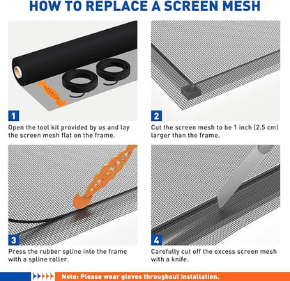 MAGZO Window Screen Replacement Mesh Roll, 37.4in × 16.4ft Heavy Duty Upgraded Polyester Mesh for Screen Door Repair Kit, Ventilated & Durable, Ideal for Sliding Patio Porch Doors & DIY Projects
