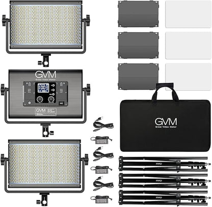 GVM 65W RGB Video Light with Bluetooth Control, 1300D LED Video Lighting Kit, 25000lux/0.5m, 360° Full Color Photography Lighting Kit, 3 Packs Led Panel Light for YouTube, Web Conference, Streaming