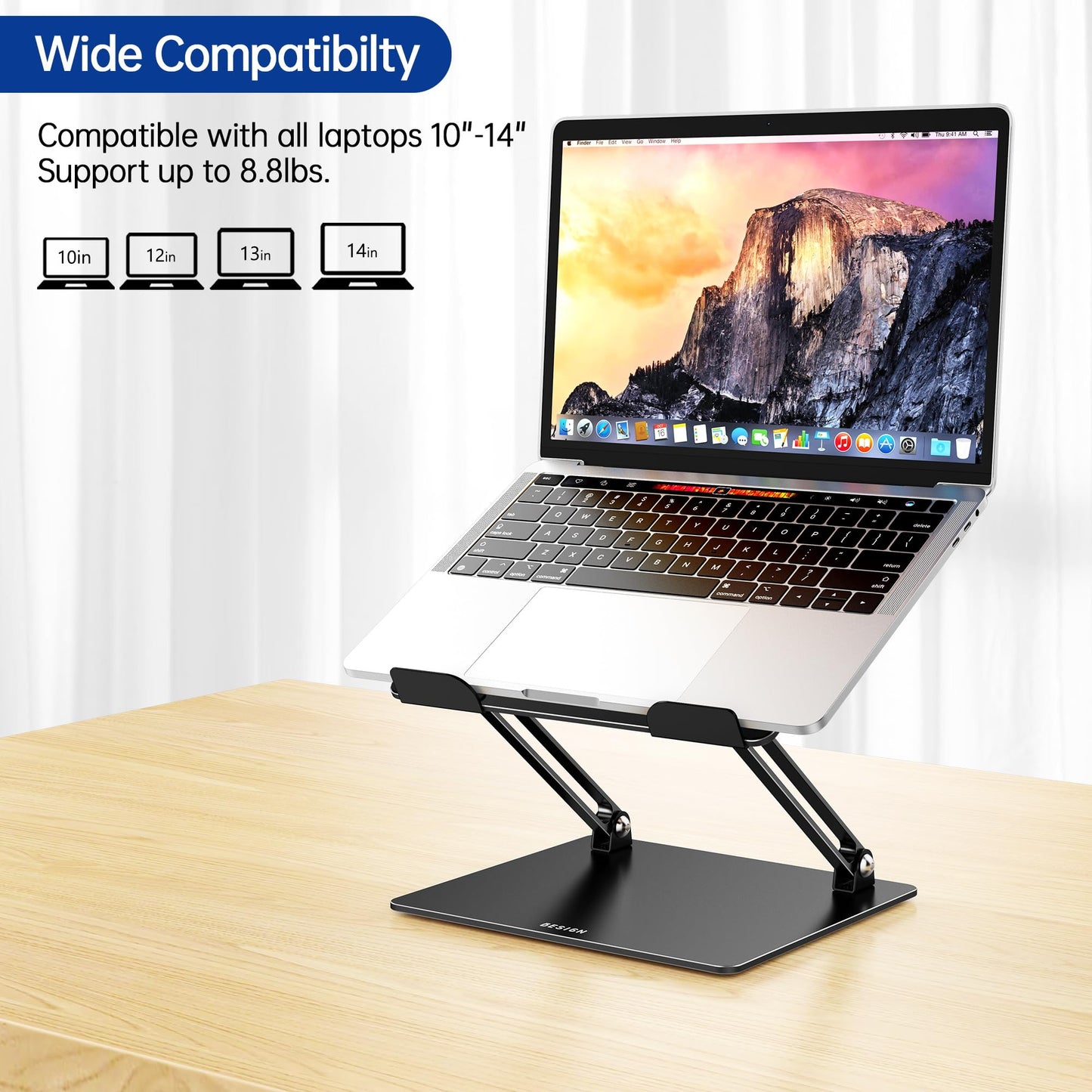 BESIGN LS10 Laptop Stand for Desk, Ergonomic Adjustable Notebook Tablet Stand, Foldable Laptop Riser, Portable Desktop Book Stands, Computer Holder Compatible with 10-14" Laptops, Black