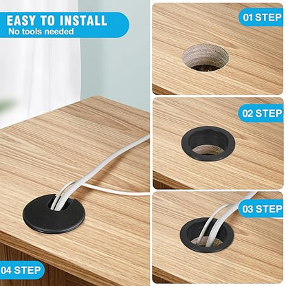 2" Black Desk Grommet, JTemgle Plastic Cable Hole Cover Computer Table Cord Wire Organizer Caps Desktop Cord Management for Home Office TV Stands Tabletops, 10 Pieces