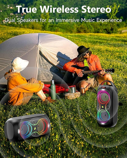 Portable Bluetooth Speakers with 120dB Loud Sound|Beat-Driven Light Show, 5 RGB Modes, Bluetooth 5.3, USB/TF/AUX/FM/Mic Input/TWS | Portable for Party, Camping, Tailgating, Backyard, Indoor Gatherings