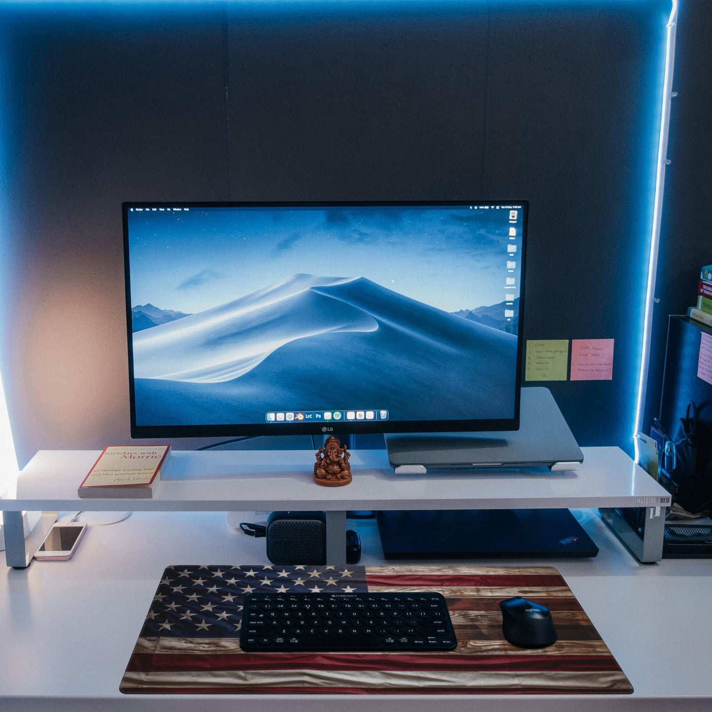 Eflxamz Large Gaming Mouse Pad for Desk,Wooden American Flag Desk Mat,Wooden USA Flag Desk Pad,Extended Big Computer Keyboard Mouse Pad with Non-Slip Base and Stitched Edge,31.5"x11.8"
