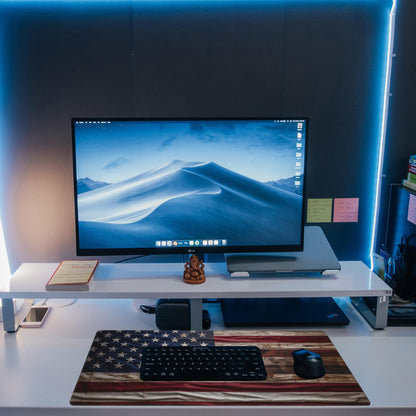 Eflxamz Large Gaming Mouse Pad for Desk,Wooden American Flag Desk Mat,Wooden USA Flag Desk Pad,Extended Big Computer Keyboard Mouse Pad with Non-Slip Base and Stitched Edge,31.5"x11.8"