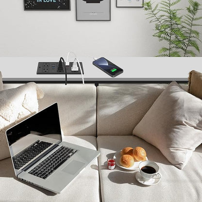 Recessed Power Strip, 30W PD USB-C & USB-A Fast Charging, Drawer Outlet Plug in 6 Outlets & 8 USB Ports, Furniture Flush Mount Desk Outlets for Conference Table, 10FT Cord Black
