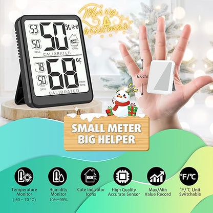 Antonki 2-Pack Room Thermometer, Digital Small Hygrometer Indoor Thermometer Humidity Gauge, Temperature Humidity Meter with Max/Min Record Monitor Sensor for Home, Plants - Battery Included