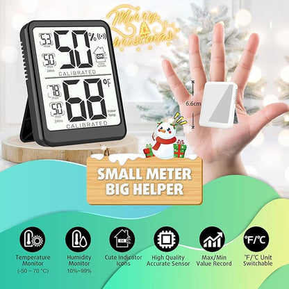 Antonki Room Thermometer, Digital Small Hygrometer Indoor Thermometer Humidity Gauge, Temperature Humidity Meter with Max/Min Record Monitor Sensor for Home, Plants - Battery Included
