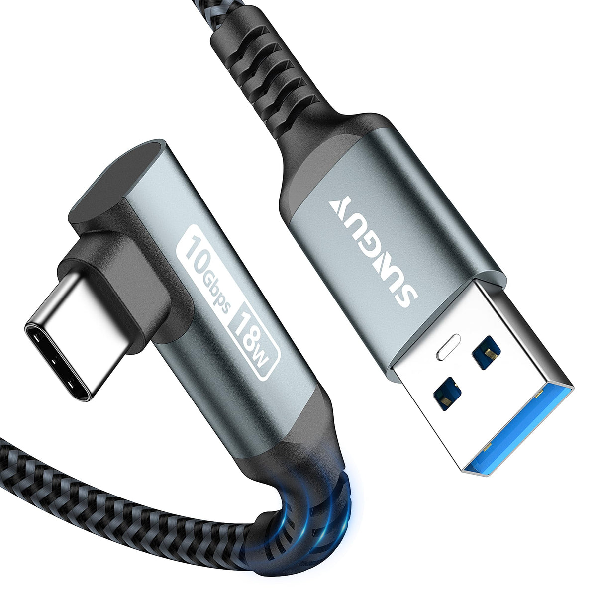 SUNGUY 10Gbps USB A to USB C Cable Right Angle, Android Auto Cable(4FT)