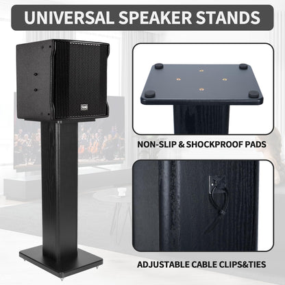 bimiti 24 Inch Speaker Stands Wood Grain Universal Floor Speaker Stands Pair Heavy Duty Surround Sound Speaker Monitor Stand for Home Theater with Sand Filling Tuning Function - Black