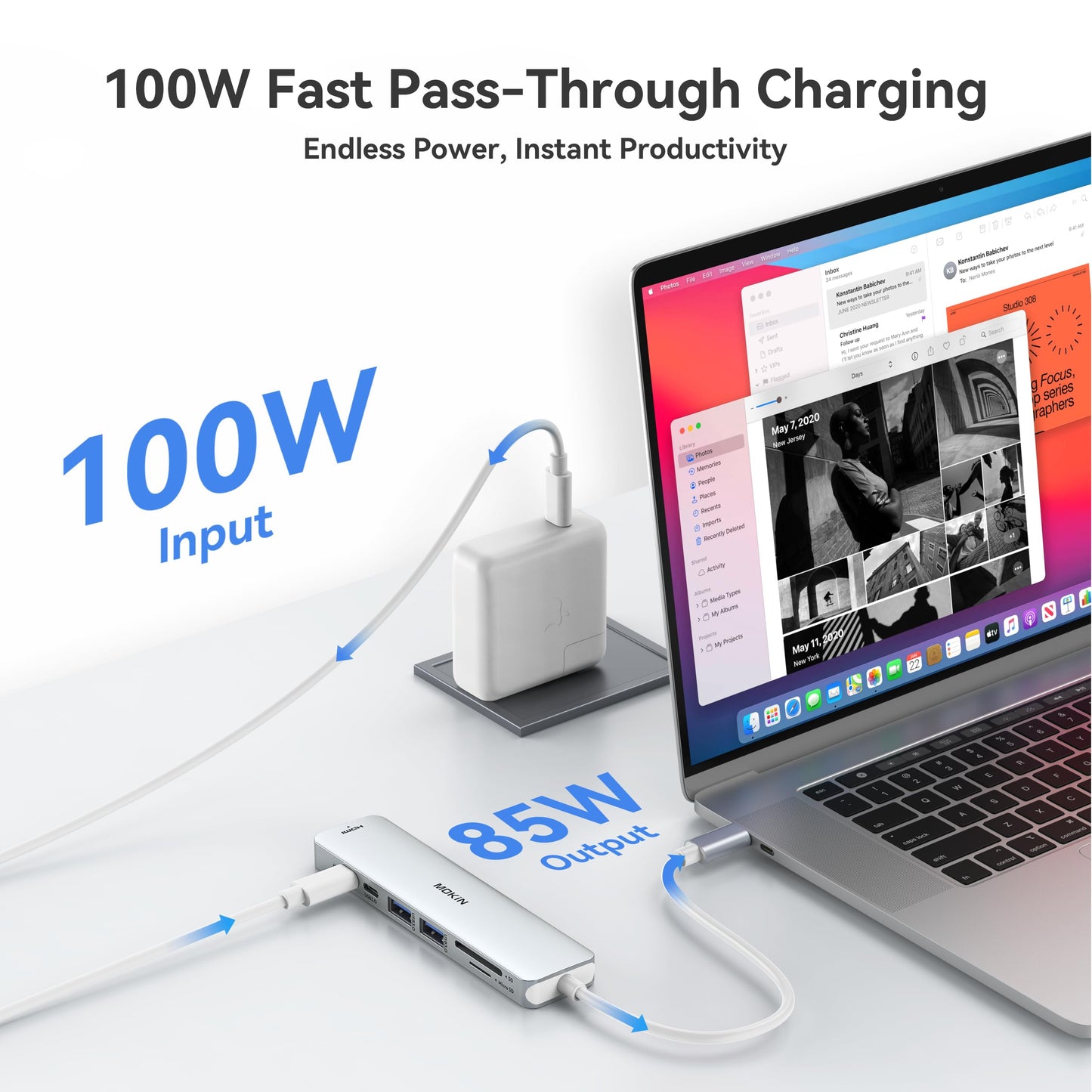 MOKiN 7 in 1 USB C Dongle with HDMI, microSD/SD Card Reader, Data Port, 100W PD, 2 USB 3.0 for MacBook Pro/Air, Dell XPS, Lenovo Thinkpad