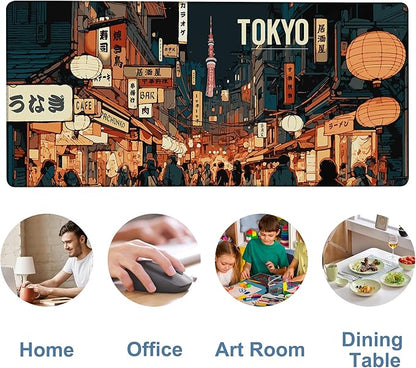 Gaming Desk Pad Large Extra Length Tokyo Japan Mouse Pad Keyboard Laptop Non-Slip Waterproof with Rubber Base Thick Stitched Edge Mouse Mat for Office Home 35.4 x 15.7 Inches