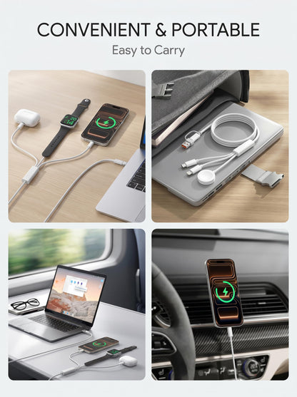 【60W 5FT】for Apple Watch Charger Fast Charging, 3-in-2 Multi Charging Cable, Nylon Braided USB C/L iWatch Charger Cord for iWatch Series Ultra 3/2/SE/11/10/9/8/7/6/5, iPhone 17 15 16 Pro Max/14/13/12